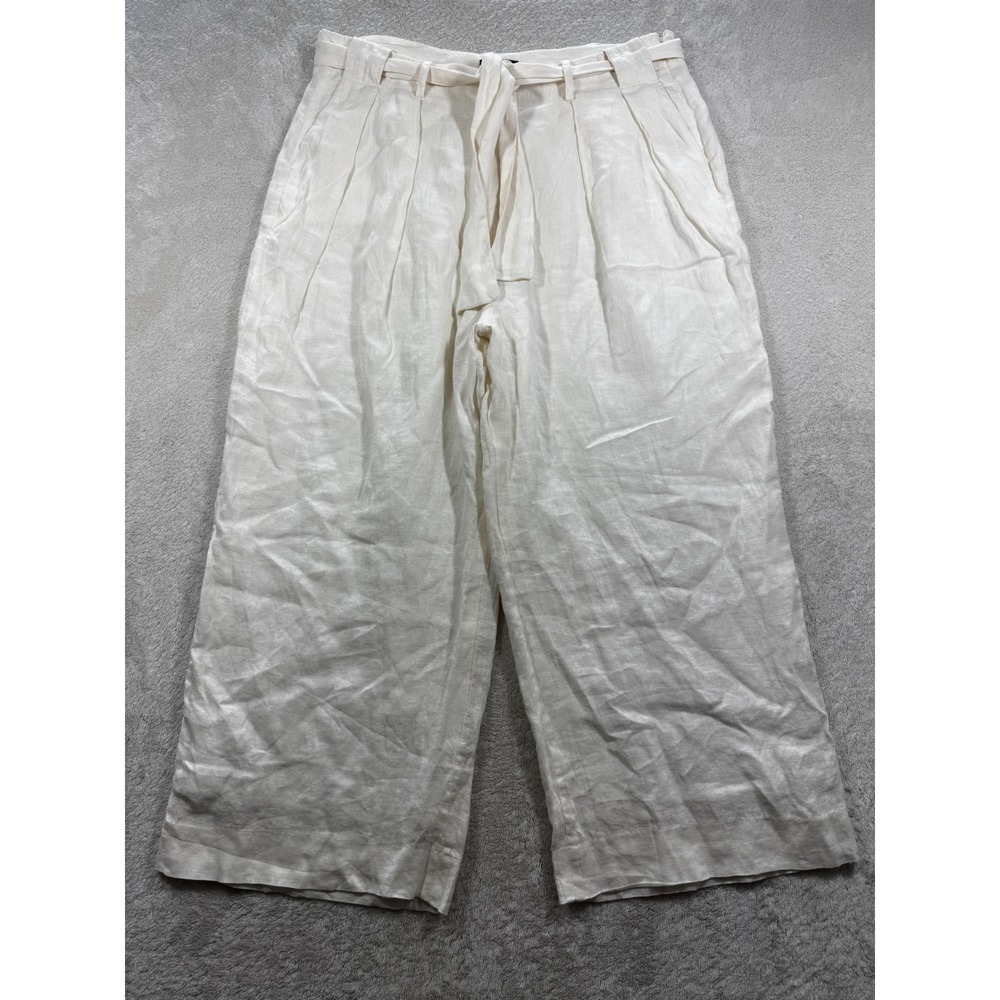 J.Crew Womens Point Sur Wide Leg Crop Linen Ivory Pants‎ 10 Meas: 34x24.5